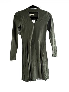 Hollister Olive Green Long Sleeve Fit-and-Flare Dress